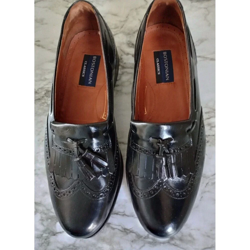 Bostonian Classics Black Leather Tassel Wingtip Loafers Size 9W